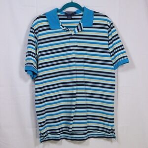 Daniel Cremieux Polo Shirt Mens Large Blue Striped Short Sleeve Cotton Golf Tee